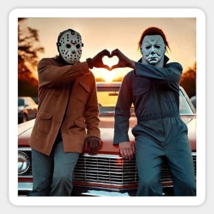 Michael and Jason Heart Hands Tshirts Funny Halloween M4112 Sticker